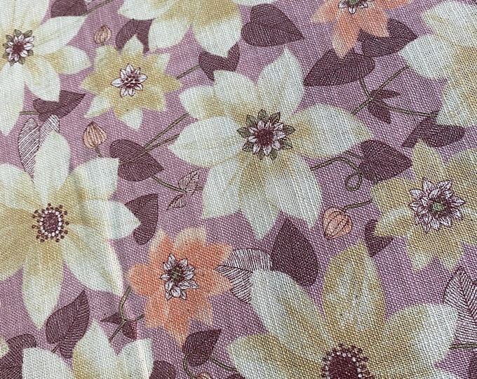 Clematis beauty - Cream and Apricot - Japanese Cotton - fabric by the 1/4mtr