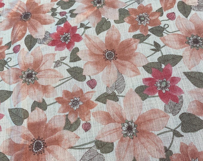 Clematis beauty - Peach and Pink - Japanese Cotton - fabric by the 1/4mtr