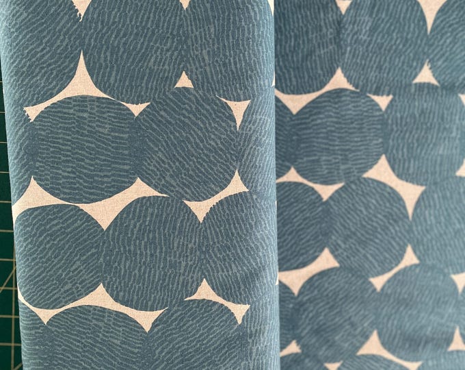 Super Circles - Dusty Teal on Ecru - Japanese Linen/Cotton fabric