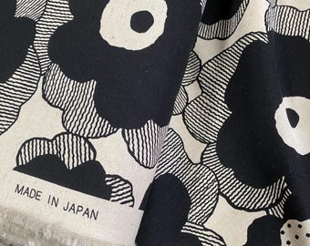 Black Flowers Large- Japanese Linen/Cotton fabric