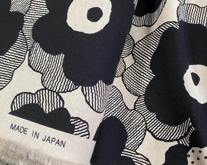 Black Flowers Large- Japanese Linen/Cotton fabric
