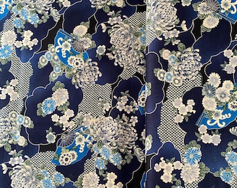 Antique Japan series - Fans, Flowers, Clouds - Navy clouds on hints of Black background - Sheeting weight fabric