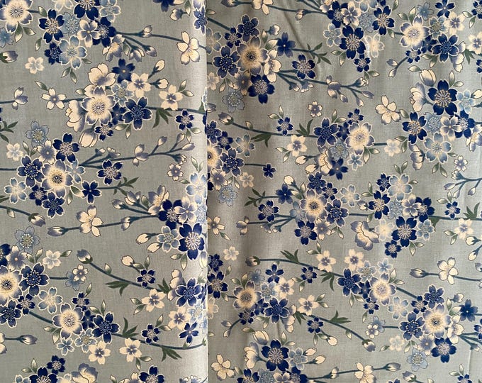 Antique Japan series - Cherry Blossom Branches - Dusty Green - Sheeting weight fabric