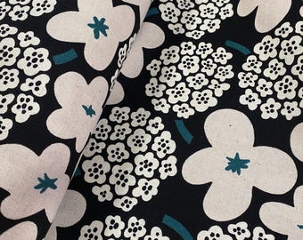 Bold Ecru Flowers  with Hydrangeas - Japanese Linen/Cotton fabric