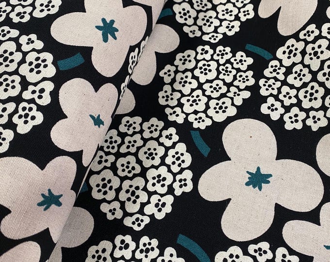 Bold Ecru Flowers  with Hydrangeas - Japanese Linen/Cotton fabric