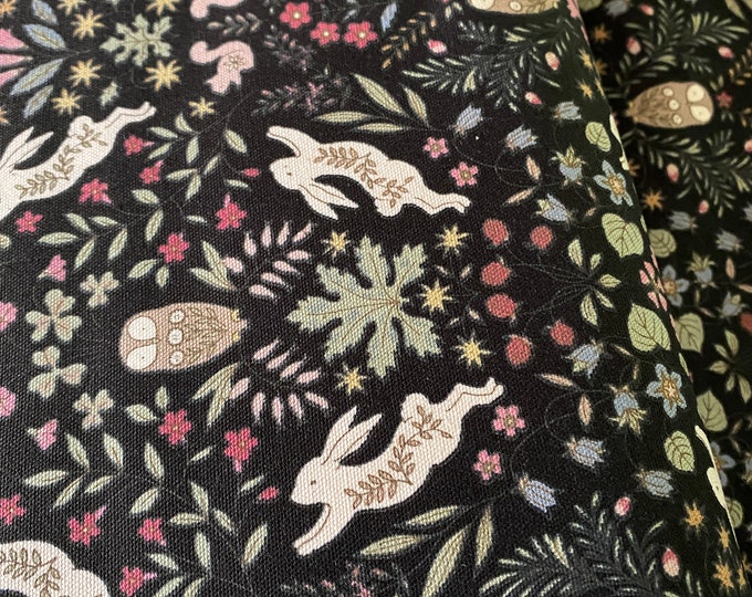 Bunnies and Owls - black - Japanese Cotton - fabric by the 1/4mtr