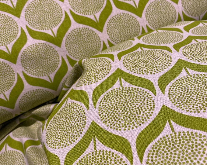 Artdeco Blooms Lime Green - Japanese Linen/Cotton - fabric by the 1/4mtr