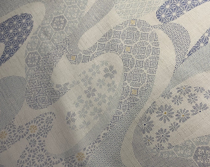 Traditional pattern garden paths on ice grey - Bark Cloth - Japanese Cotton - fabric by the 1/4mtr