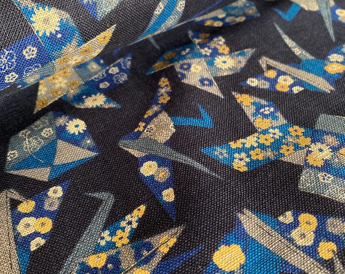 Traditional Symbols dark navy/ bright blue/ grey colored symbols with gold highlights - Japanese Cotton - fabric by the 1/4mtr