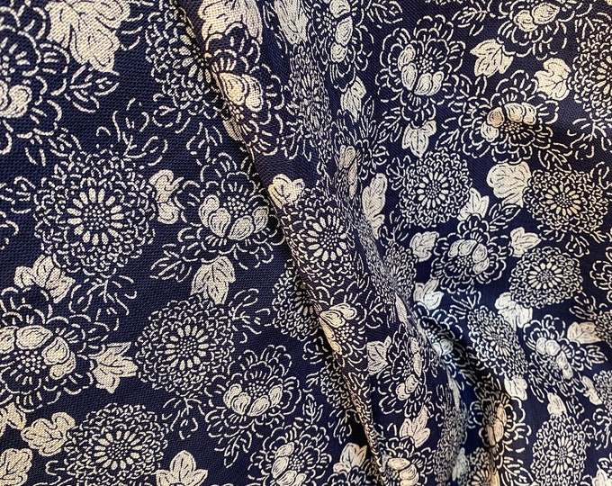 Peonies and Dahlias on dark navy - fabric by the 1/4mtr