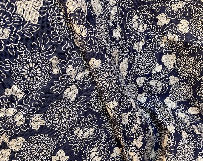 Peonies and Dahlias on dark navy - fabric by the 1/4mtr