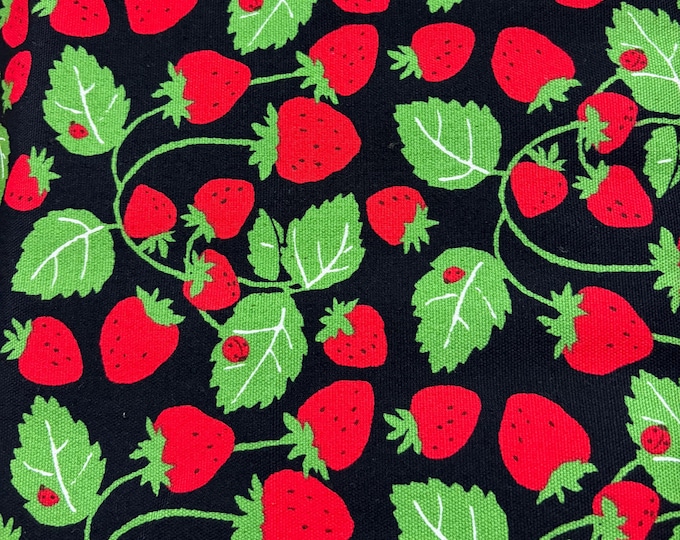 Strawberries on Black background  - Oxford Cloth - Japanese Cotton - fabric by the 1/4mtr