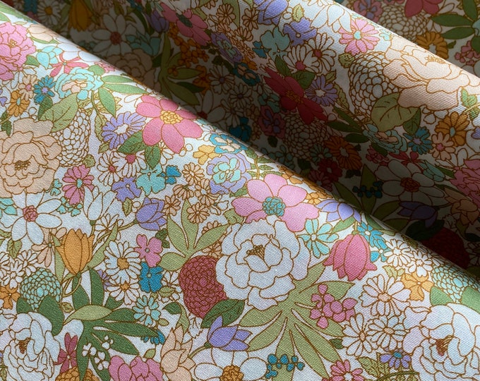 Flower Garden - Peach & Pink - fabric by the 1/4mtr