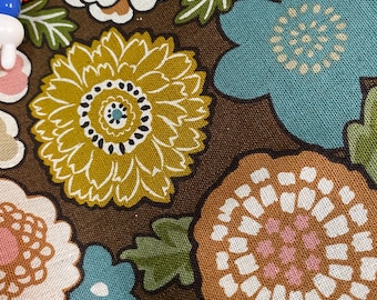 Flowers colour burst - Chocolate background - Japanese Linen/Cotton - fabric by the 1/4mtr