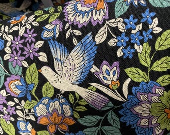 When Doves Fly, Black  background Linen/Cotton - fabric by the 1/4mtr