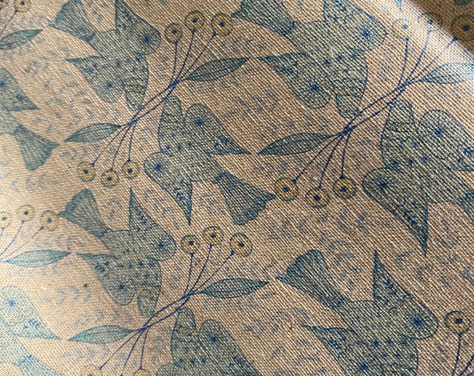 Blue Birds on Ecru - Japanese Linen/Cotton Sheeting - fabric by the 1/4mtr