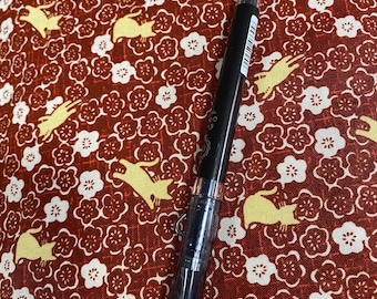 Cats among the Blossoms, Rust- Japanese Cotton - fabric by the 1/4mtr