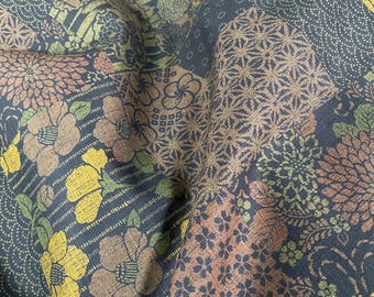 Patchwork flowers rusts/brown- fabric by the 1/4mtr