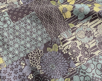 Patchwork flowers blues/teal  fabric by the 1/4mtr