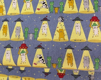 ¡Gatos y extraterrestres! - Tela japonesa de lino y algodón