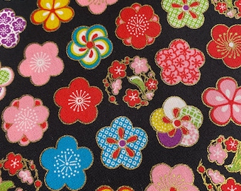 Blossoms forever - Sheeting - Japanese Cotton - fabric by the 1/4mtr black background