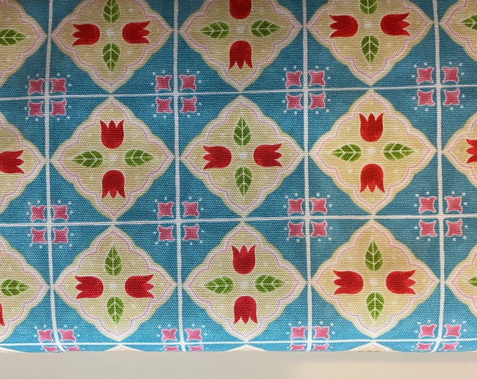 Red Tulip Tiles  - Oxford Cloth - Japanese Cotton - fabric by the 1/4mtr