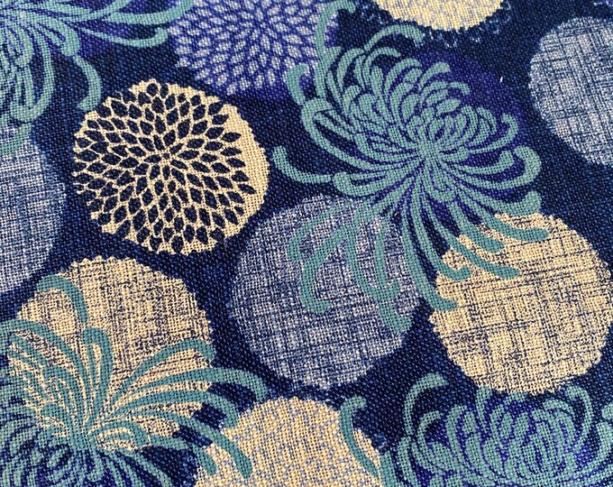 Spider Chrysanthemum - on Navy background - Japanese Cotton - fabric by the 1/4mtr