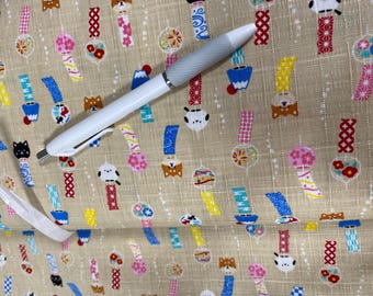 Little Furin, wind chimes on vanilla cream Dobby Shantung Japanese Cotton - fabric by the 1/4mtr