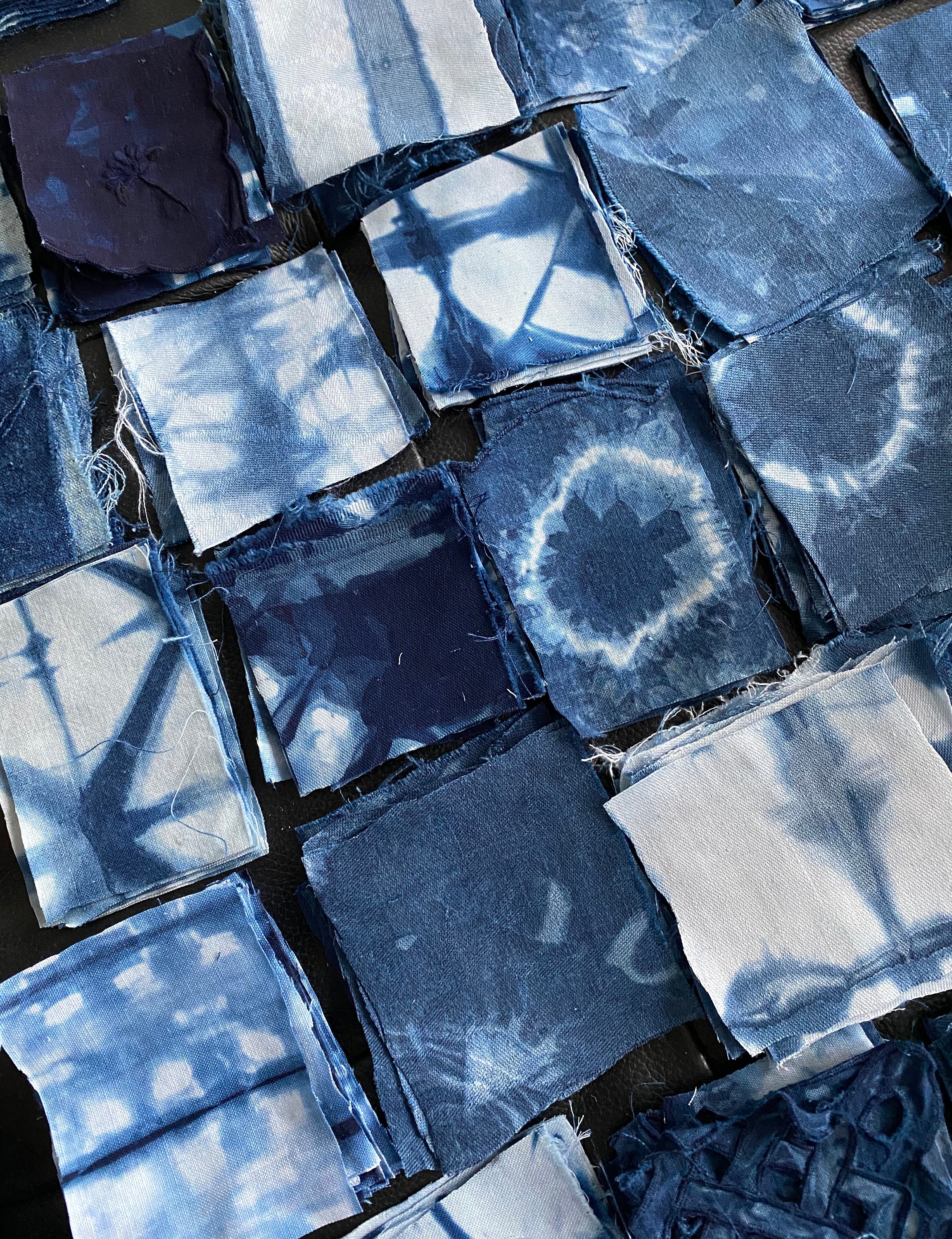 Indigo Scraps of hand dyed indigo fabric for Boro inspired stitching