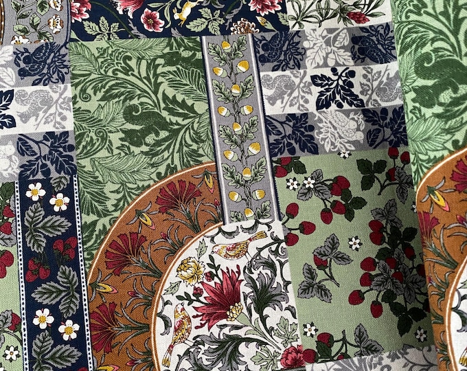 Art Nouveau Symphony - Woodland animals on sheeting weight fabric, Green Patchwork