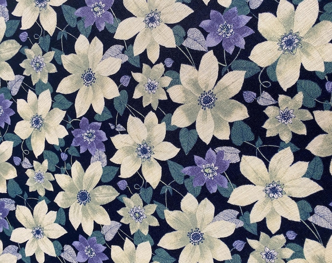 Clematis beauty - Cream/Green and Mauve - Japanese Cotton - fabric by the 1/4mtr