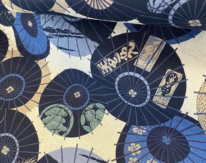 Parasols in Modern style, Blue on White background, textured Dobby Shantung Japanese Cotton