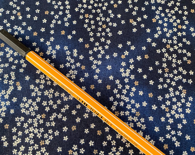 Scattered micro Cherry Blossoms on Navy - Japanese Cotton - fabric by the 1/4mtr