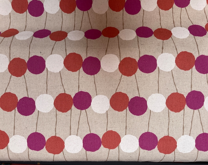 PomPom Garland - Magenta tones - Japanese Cotton/Linen 80/20 - fabric by the 1/4mtr