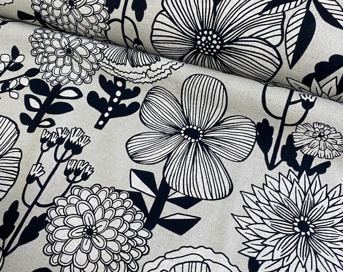 Amazing Flowers - Neutral - Japanese Linen/Cotton - fabric by the 1/4mtr 148cm wide