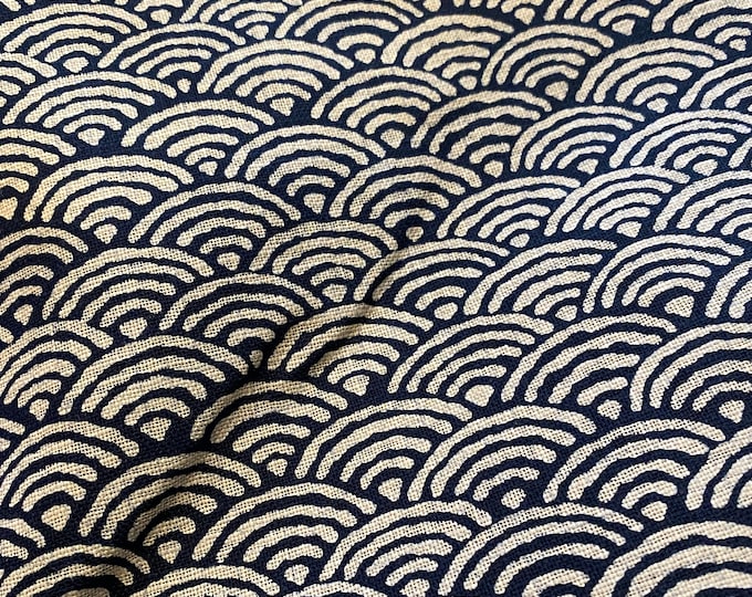 Seigaiha - cream and indigo waves - fabric by the 1/4mtr.