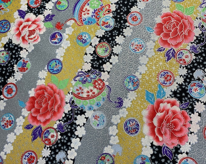 Pink roses and Ume - Sheeting - Japanese Cotton - fabric by the 1/4mtr