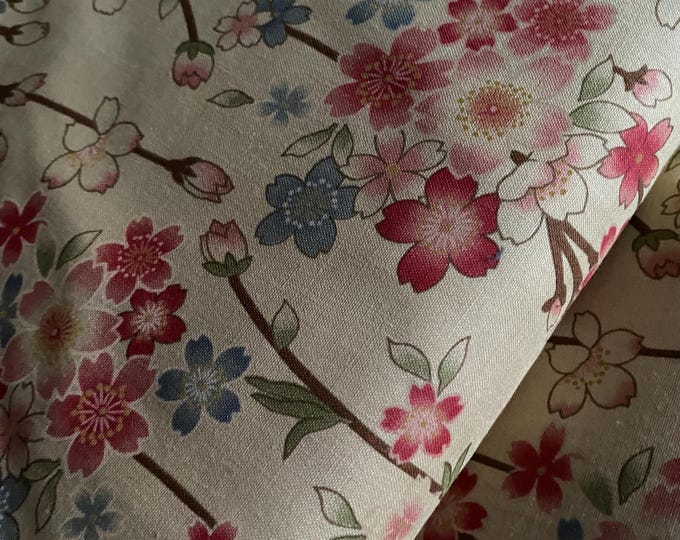 Cherry Blossoms on rich Ecru cream fabric by the 1/4mtr