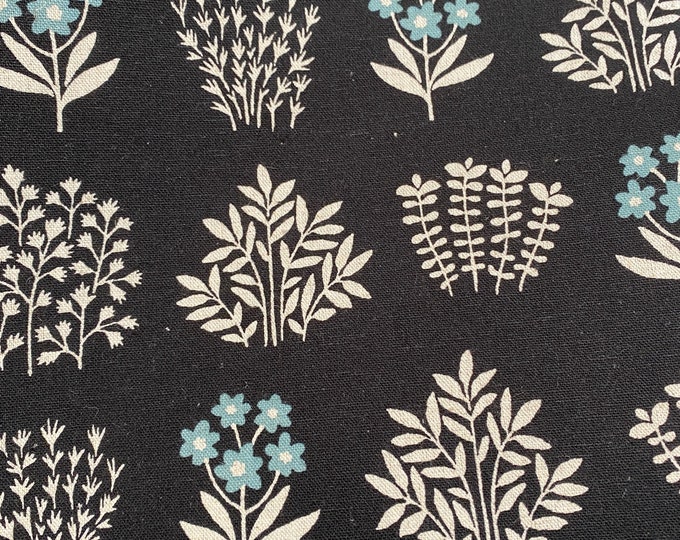 Garden on black linen/ cotton - fabric by the 1/4mtr