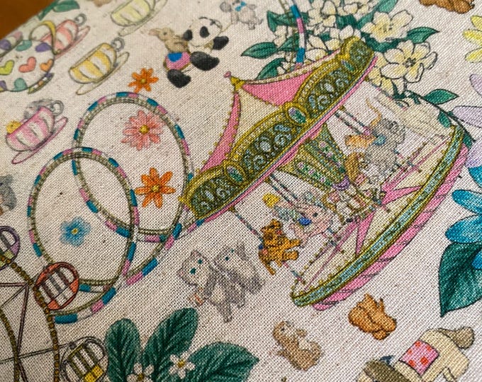 Carnival Days - Japanese Linen/Cotton - fabric by the 1/4mtr Ecru Background