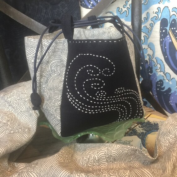 Komebukuro The Wave Japanese Rice Bag Sashiko Etsy