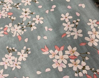 Cherry Blossom beauty- pale green background Dobby Shantung Japanese Cotton - fabric by the 1/4mtr