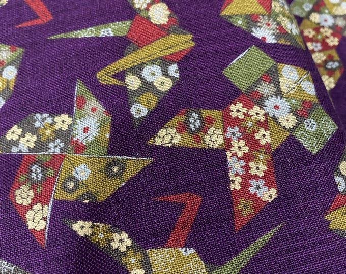 Traditional Symbols Purple/ greens, rust with gold highlights - Japanese Cotton - fabric by the 1/4mtr