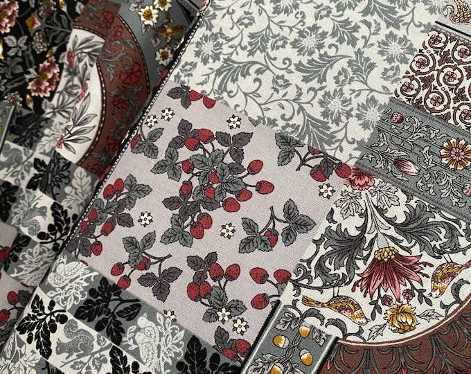 Art Nouveau Symphony - Woodland animals on sheeting weight fabric, Gray Patchwork