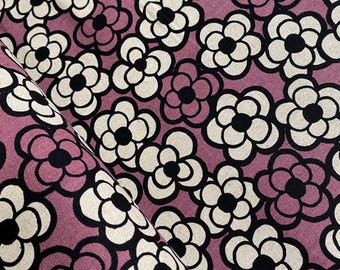 Blooming Lovely , Mulberry  background Linen/Cotton - fabric by the 1/4mtr