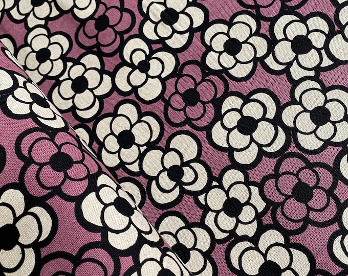 Blooming Lovely , Mulberry  background Linen/Cotton - fabric by the 1/4mtr