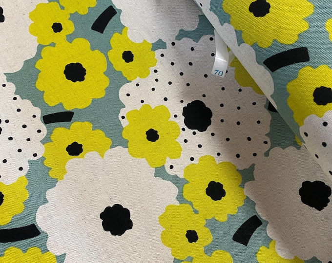 Flower parade - Acid Drop lemon & Ecru - Japanese Linen/Cotton - fabric by the 1/4mtr