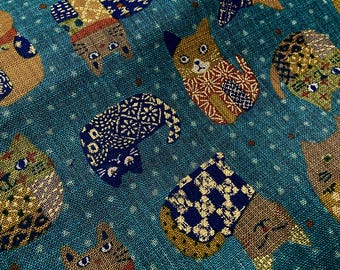 Cats, cats and more cats on a blue/grey background background - Japanese Cotton - fabric by the 1/4mtr