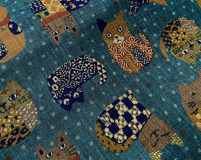 Cats, cats and more cats on a blue/grey background background - Japanese Cotton - fabric by the 1/4mtr