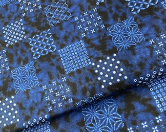 Patchwork patterns on a dark blue background
